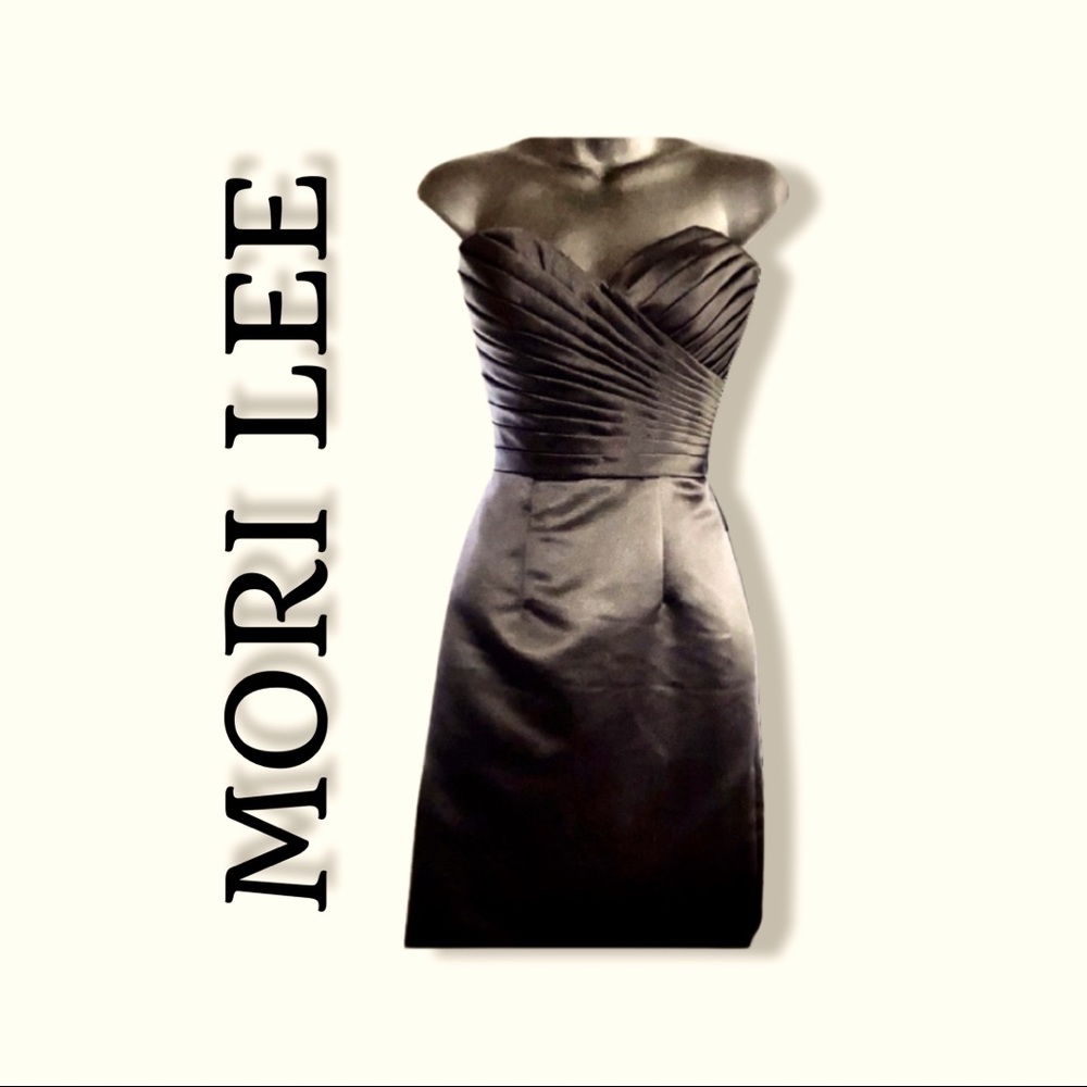Womans Silky Black Mori Lee Strapless Formal Dress, Size 2